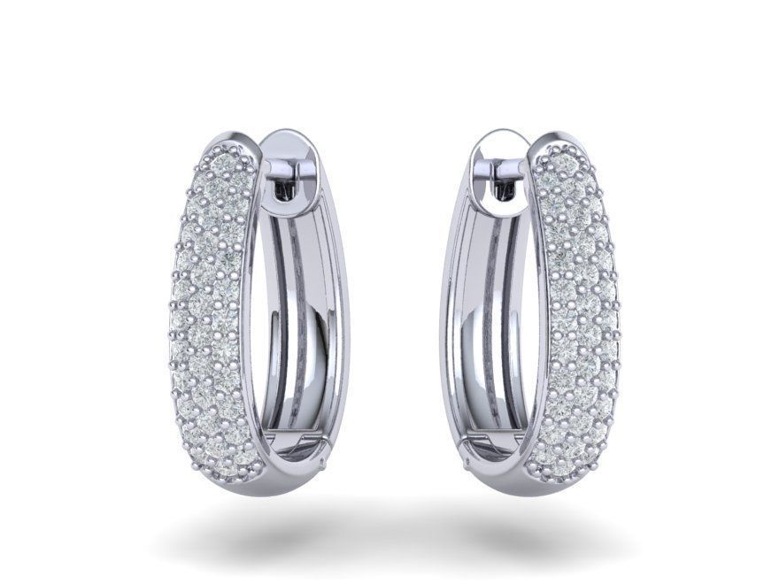 Camila Diamond Hoop Earrings 1row and 3row Diamonds  3D Model Collection_12