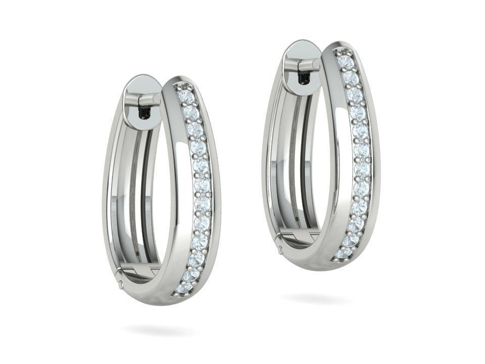 Camila Diamond Hoop Earrings 1row and 3row Diamonds  3D Model Collection_28