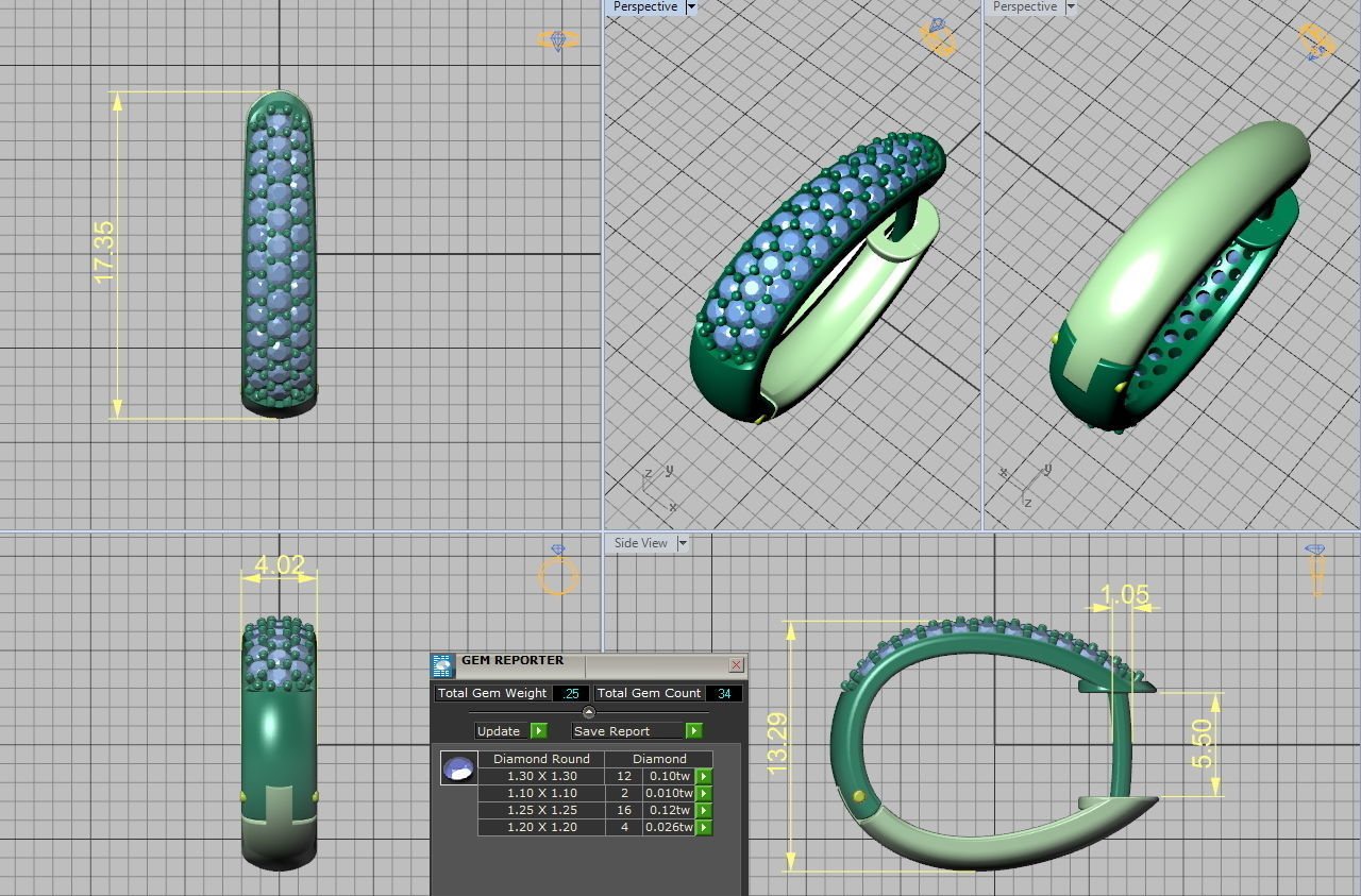 Camila Diamond Hoop Earrings 1row and 3row Diamonds  3D Model Collection_7