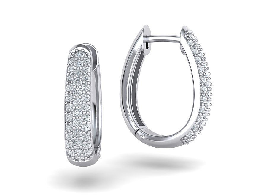 Camila Diamond Hoop Earrings 1row and 3row Diamonds  3D Model Collection_15