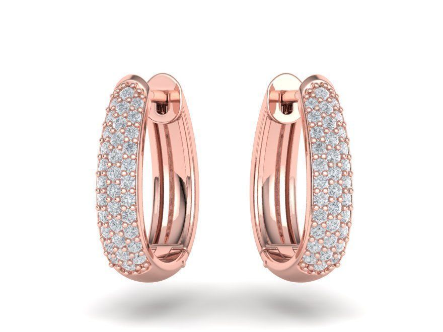 Camila Diamond Hoop Earrings 1row and 3row Diamonds  3D Model Collection_10