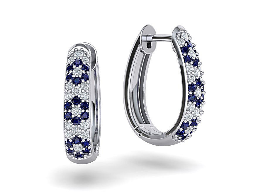 Camila Diamond Hoop Earrings 1row and 3row Diamonds  3D Model Collection_9