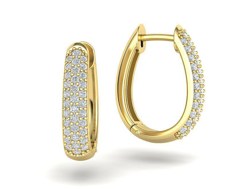 Camila Diamond Hoop Earrings 1row and 3row Diamonds  3D Model Collection_16