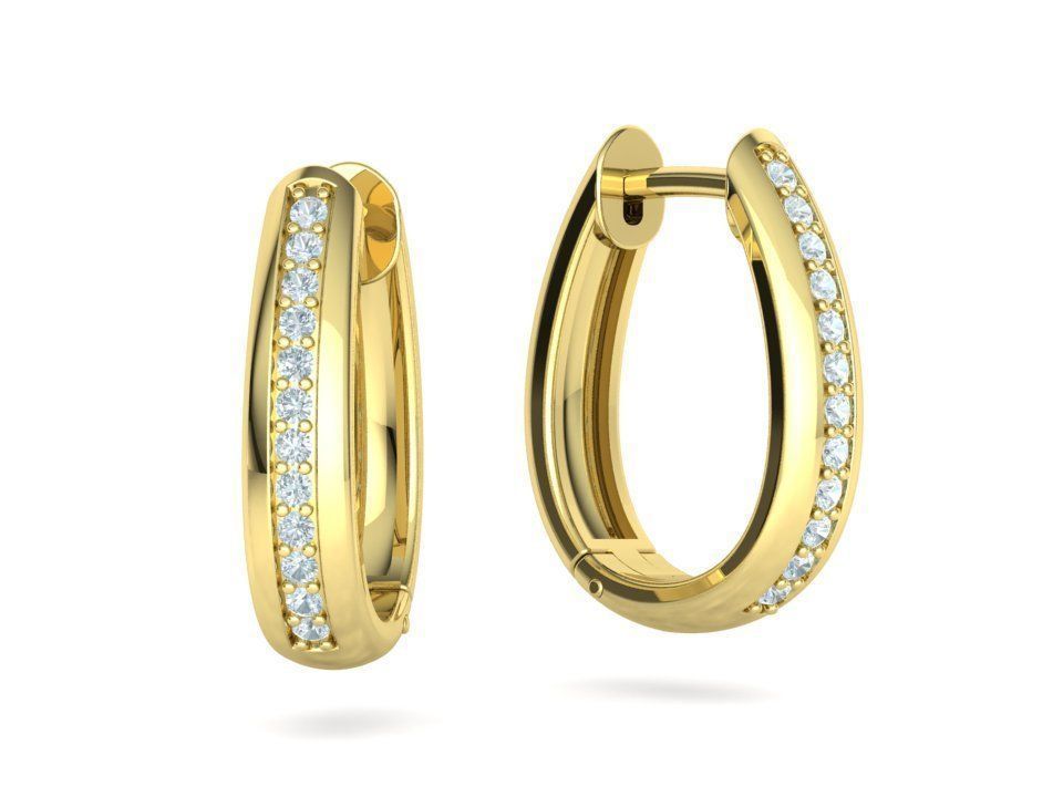 Camila Diamond Hoop Earrings 1row and 3row Diamonds  3D Model Collection_37