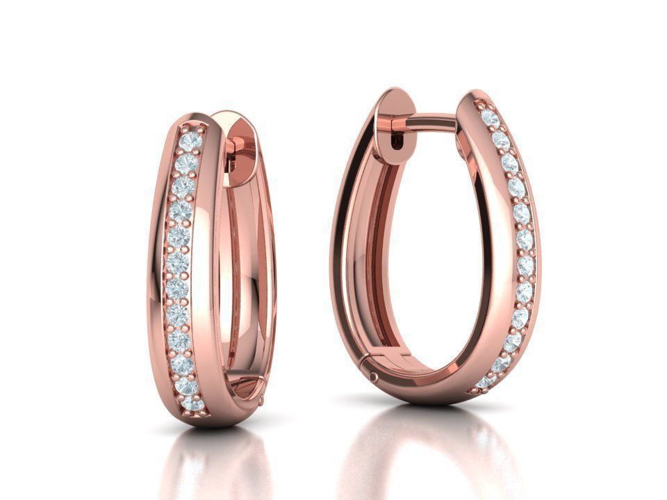 Camila Diamond Hoop Earrings 1row and 3row Diamonds  3D Model Collection_23