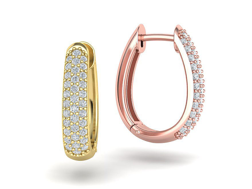 Camila Diamond Hoop Earrings 1row and 3row Diamonds  3D Model Collection_19