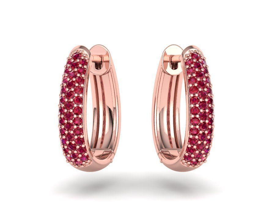 Camila Diamond Hoop Earrings 1row and 3row Diamonds  3D Model Collection_13