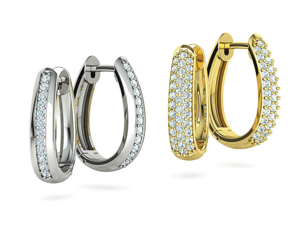 Camila Diamond Hoop Earrings 1row and 3row Diamonds  3D Model Collection_2