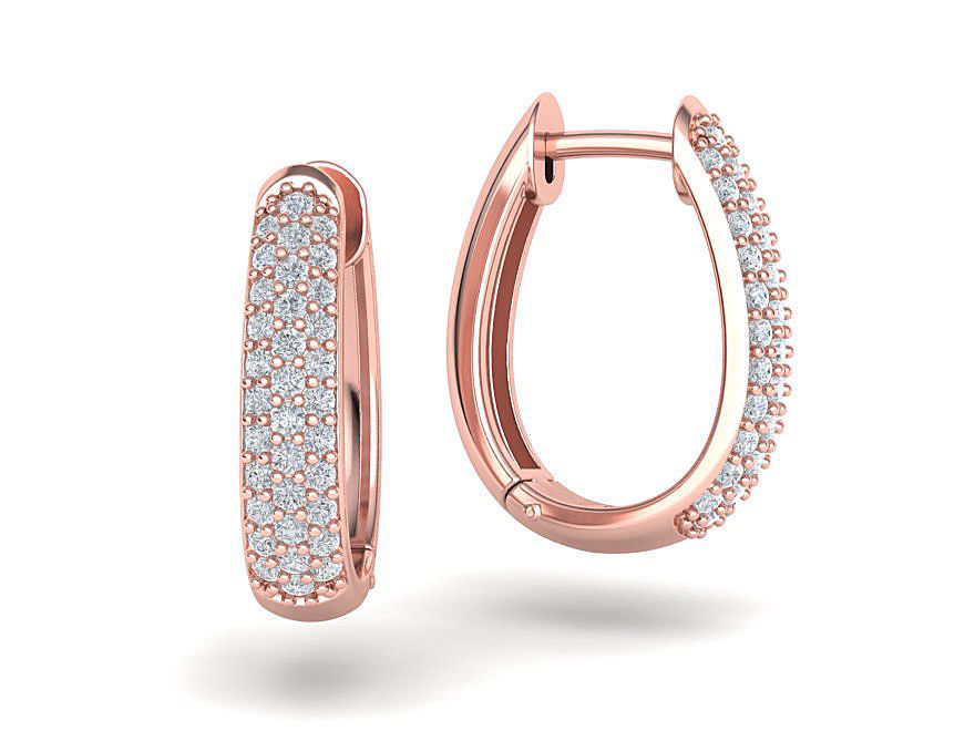 Camila Diamond Hoop Earrings 1row and 3row Diamonds  3D Model Collection_17