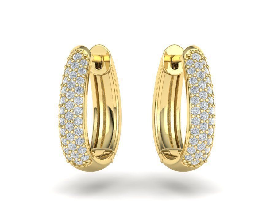 Camila Diamond Hoop Earrings 1row and 3row Diamonds  3D Model Collection_11