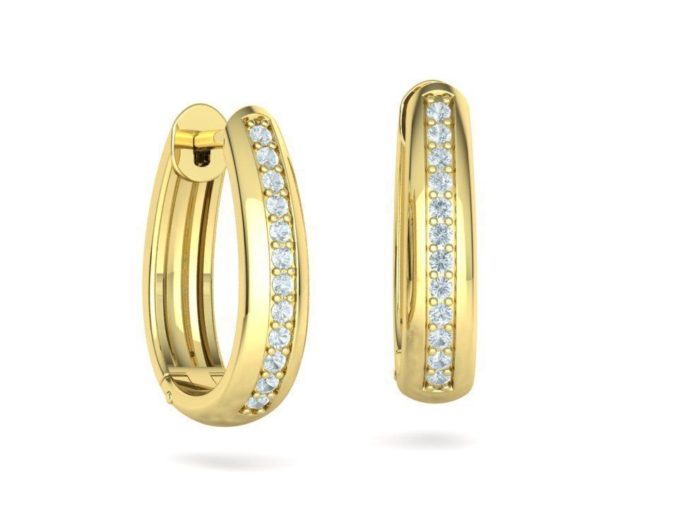 Camila Diamond Hoop Earrings 1row and 3row Diamonds  3D Model Collection_40