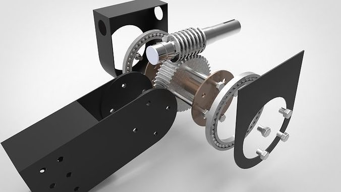 Worm gearbox and attachments for robotic arm and adapter 3D print model