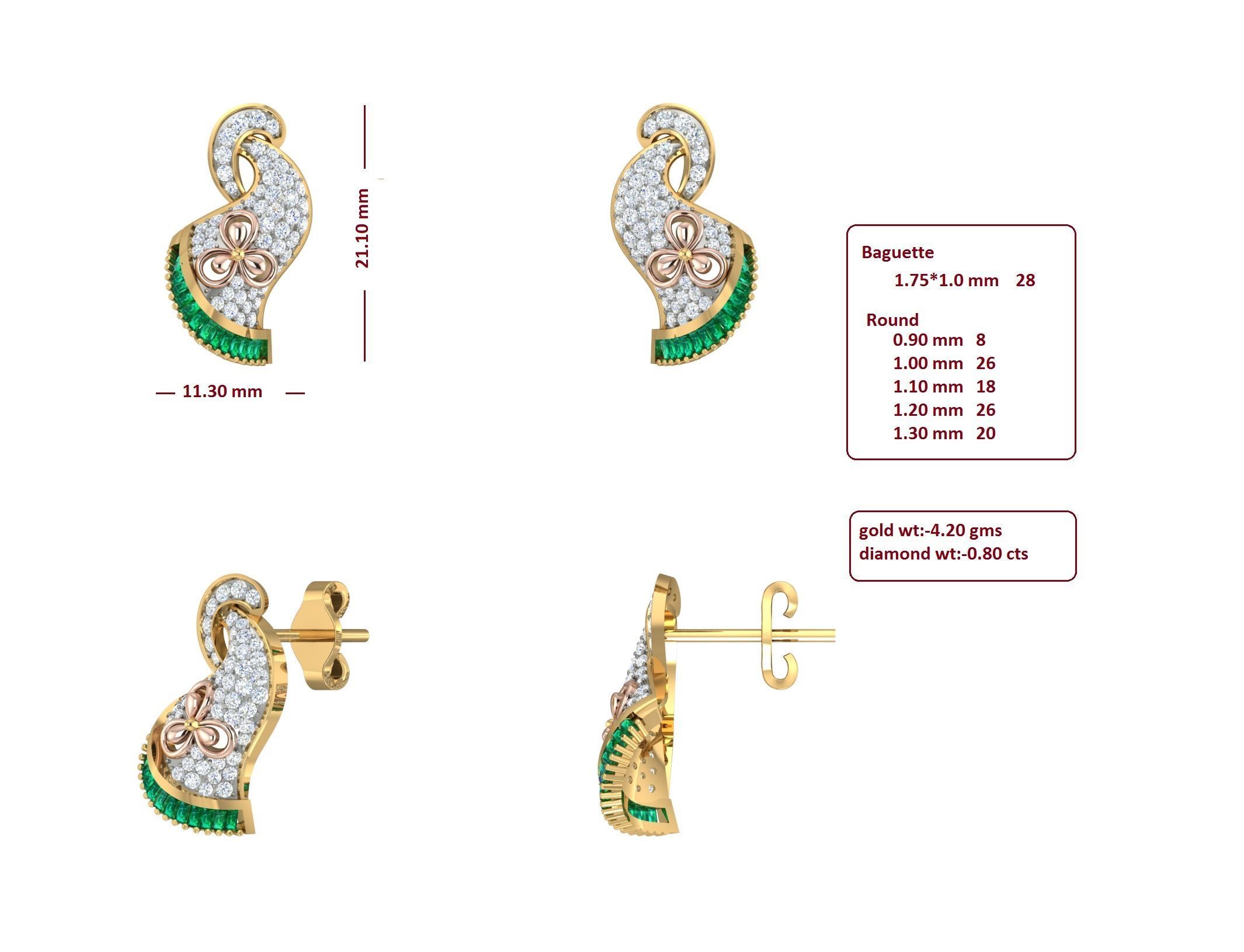 Earrings Pendant Set 3dm STL OBJ FBX Renders Details 3D print model_7