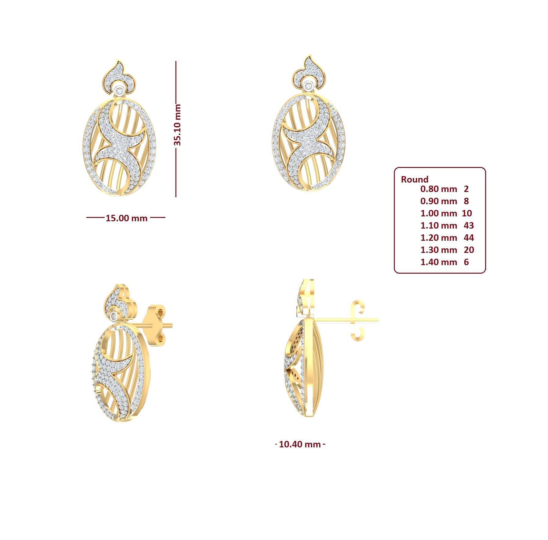 Earrings Pendant Set 3dm STL OBJ FBX Renders Details 3D print model_10