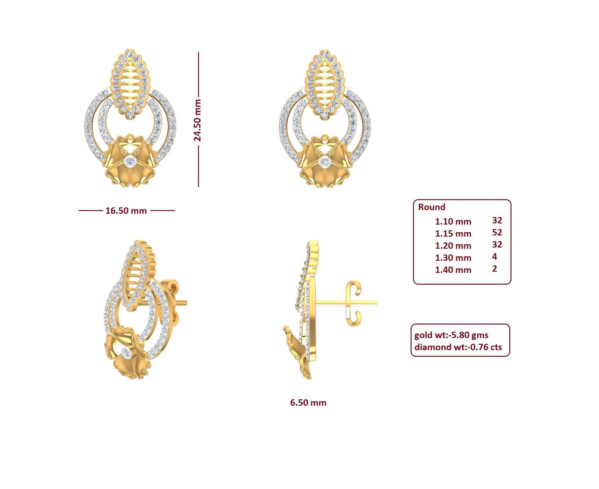 Earrings Pendant Set 3dm STL OBJ FBX Renders Details 3D print model_7