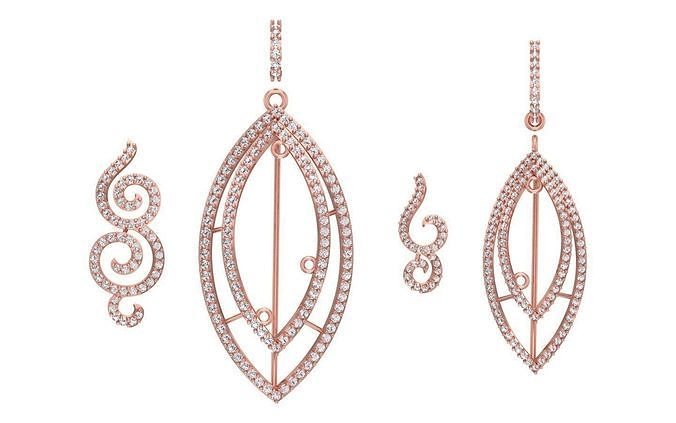 Earrings Pendant Set 3dm STL OBJ FBX Renders Details 3D print model