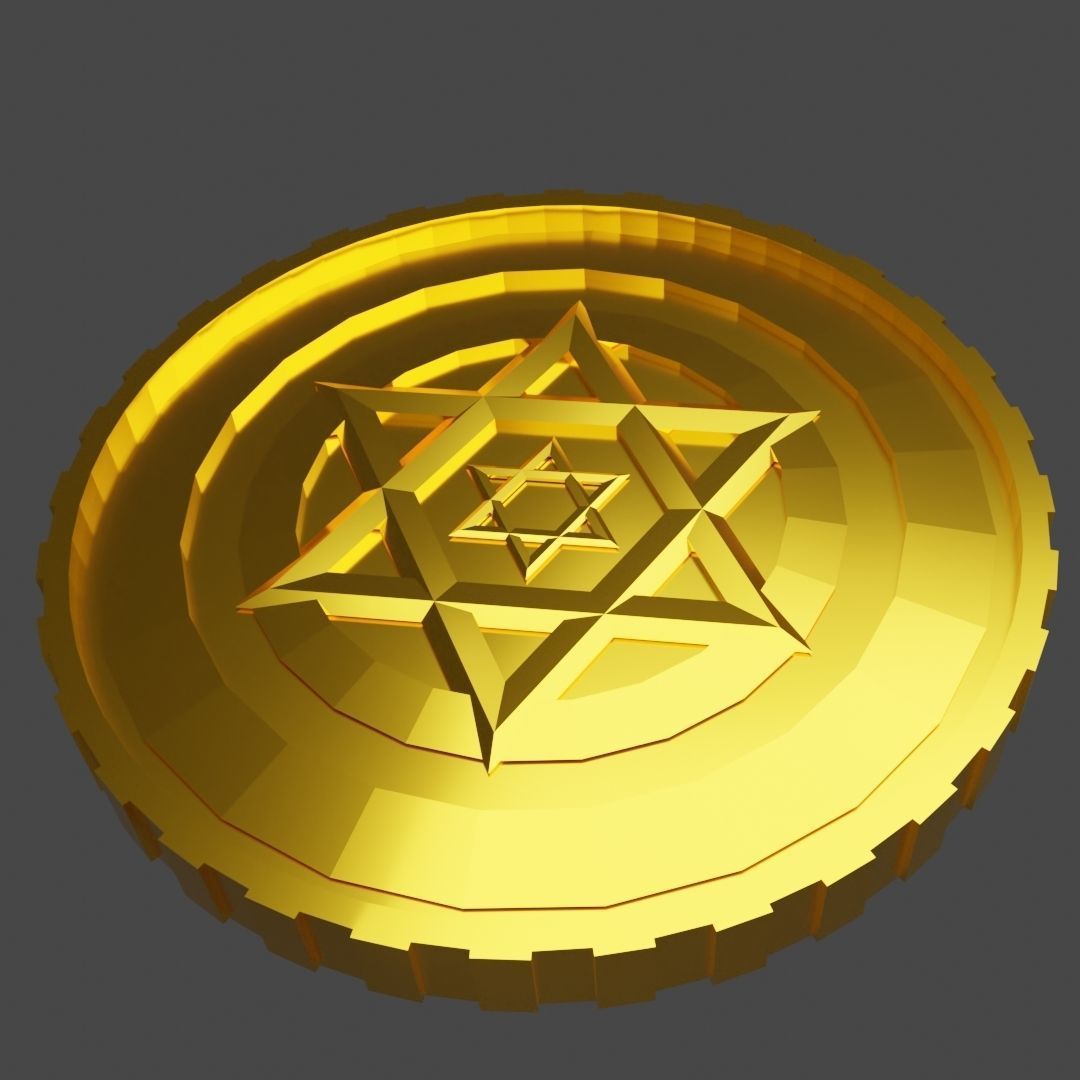 Gold coin Low-poly 3D model_1
