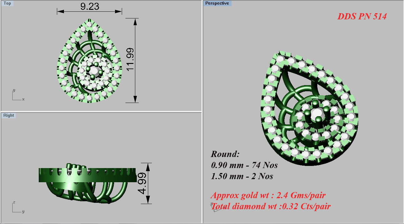 Earrings Pendant Set 3dm STL OBJ FBX Renders Details 3D print model_7