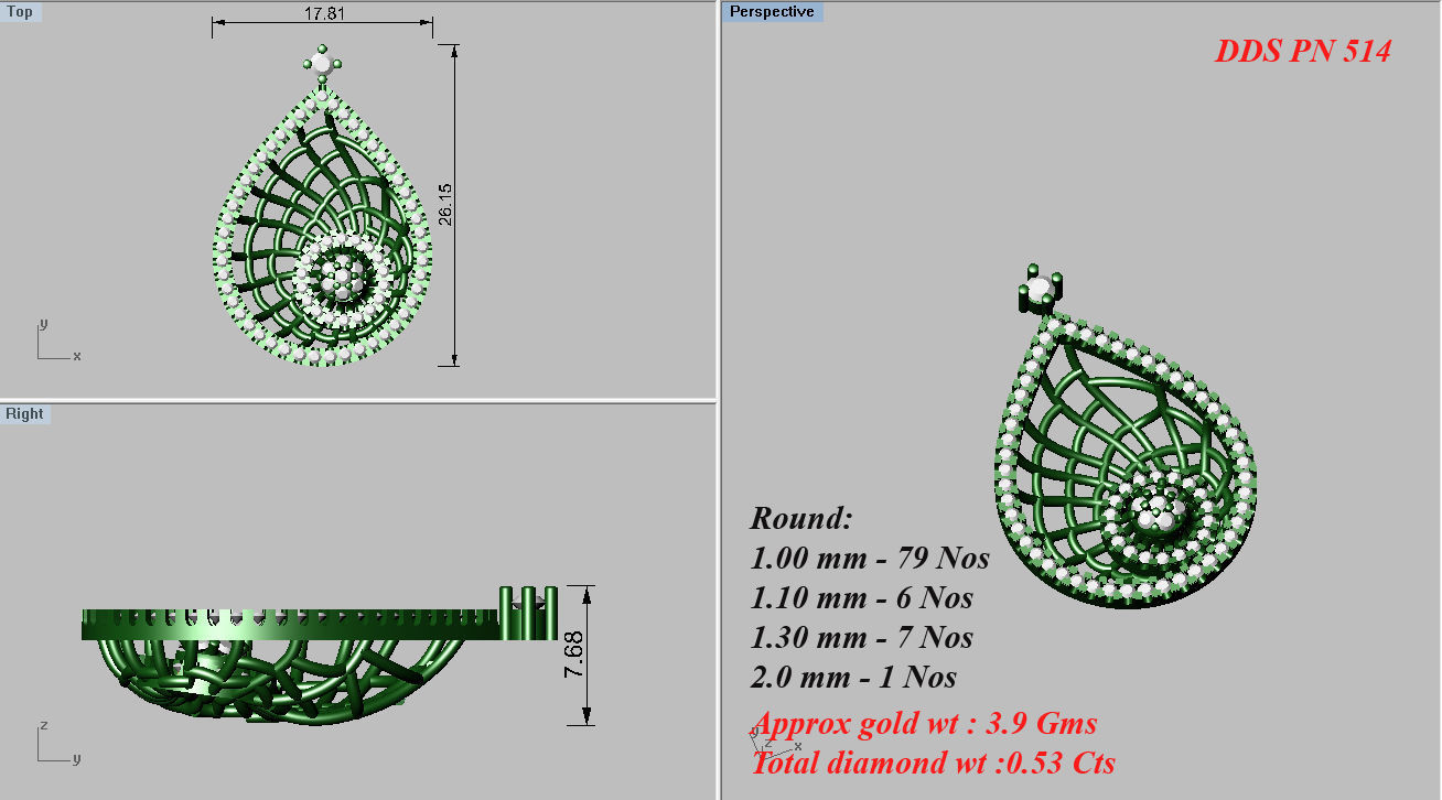 Earrings Pendant Set 3dm STL OBJ FBX Renders Details 3D print model_8