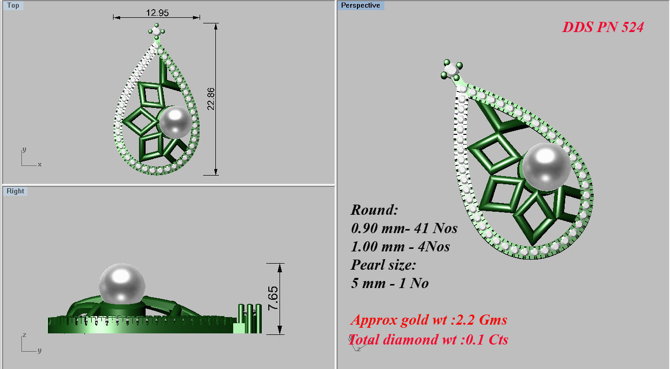 Earrings Pendant Set 3dm STL OBJ FBX Renders Details 3D print model_8