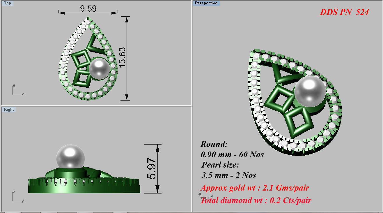 Earrings Pendant Set 3dm STL OBJ FBX Renders Details 3D print model_7