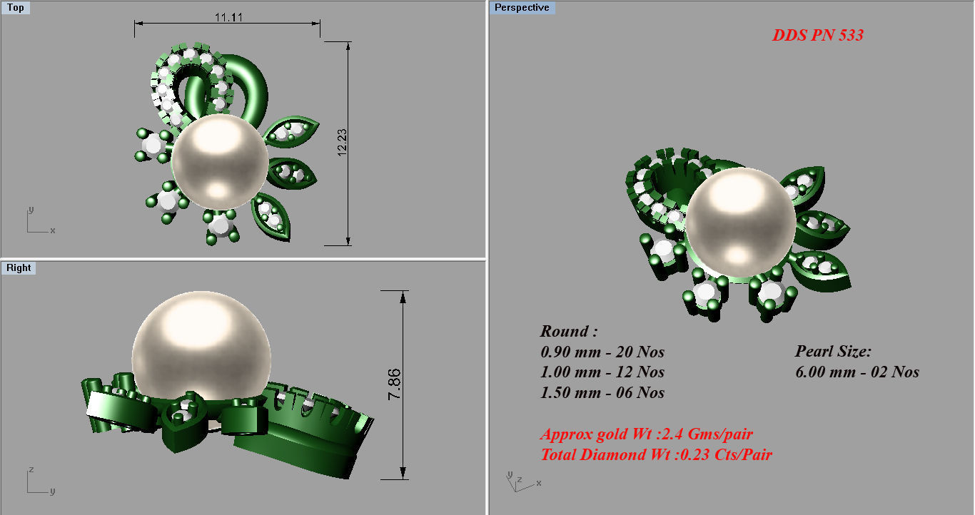 Earrings Pendant Set 3dm STL OBJ FBX Renders Details 3D print model_7