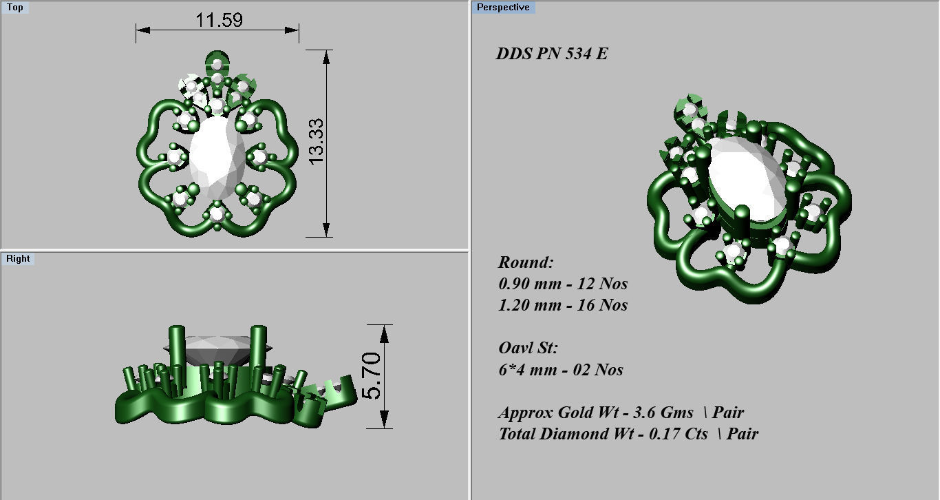 Earrings Pendant Set 3dm STL OBJ FBX Renders Details 3D print model_7