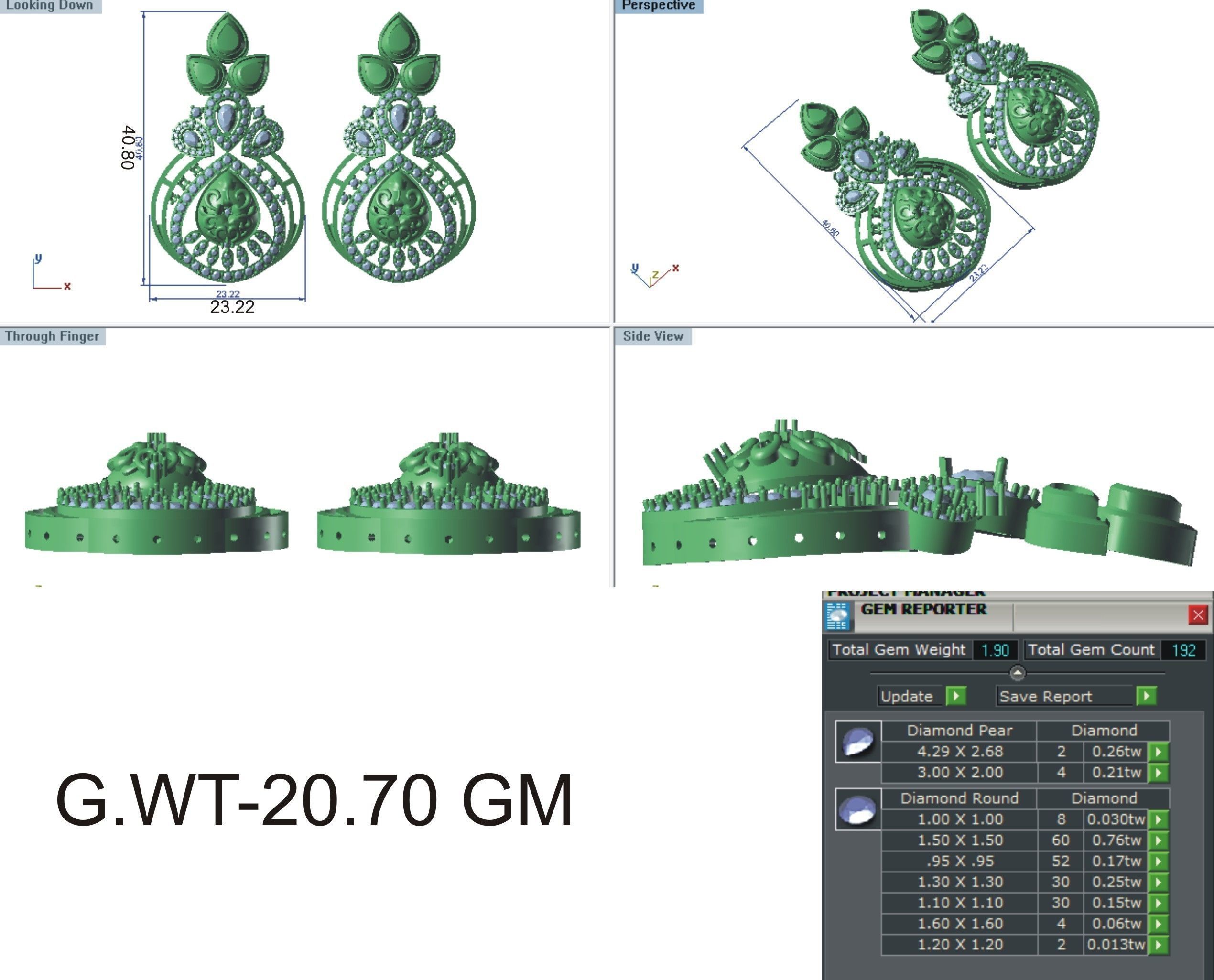 Earrings Pendant Set 3dm STL OBJ FBX Renders Details 3D print model_7
