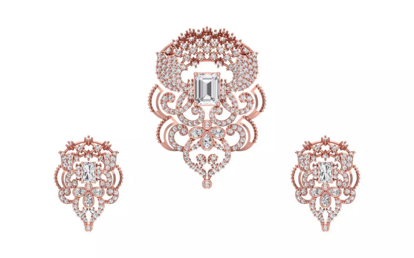 Earrings Pendant Set 3dm STL OBJ FBX Renders Details 3D print model