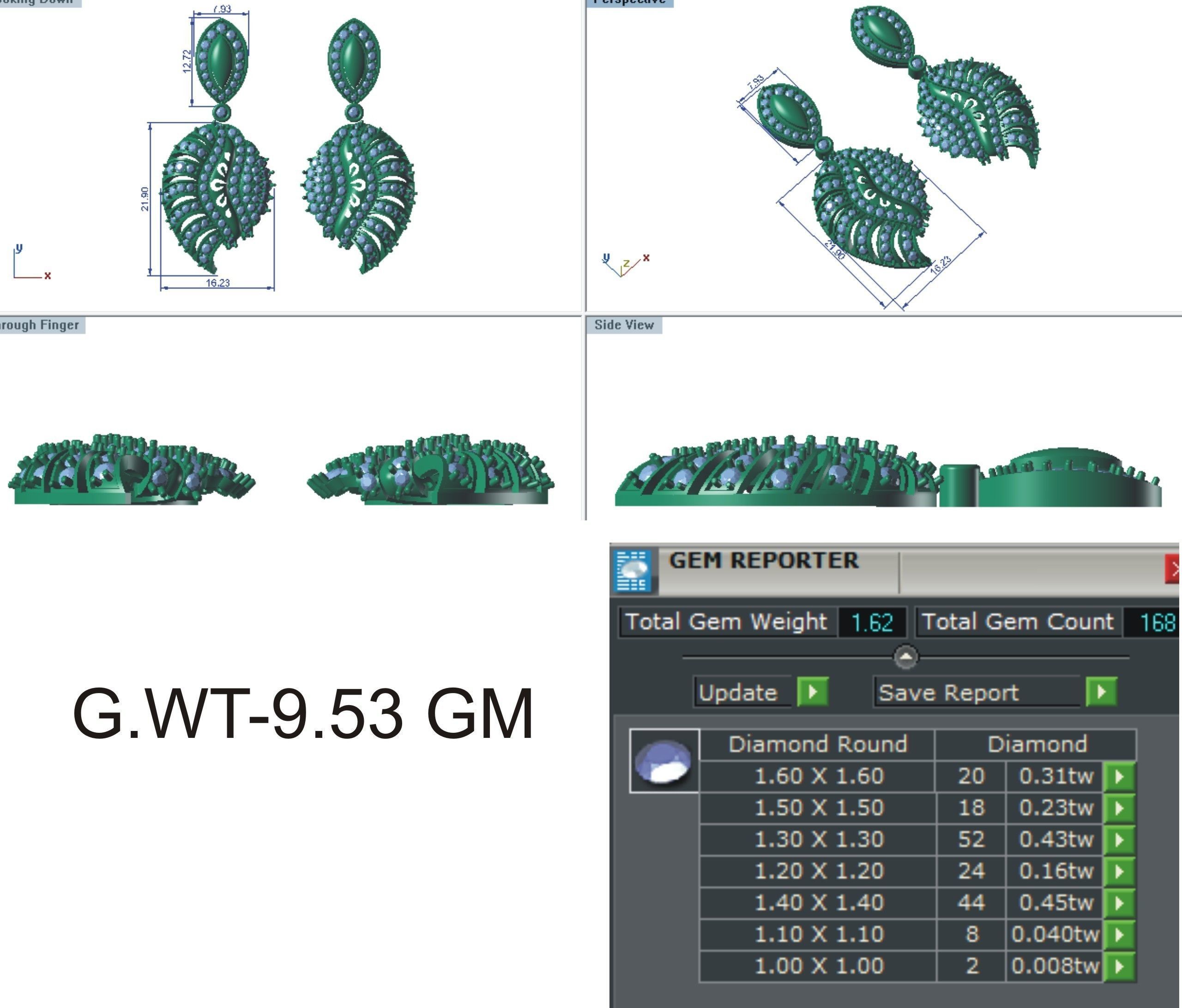 Earrings Pendant Set 3dm STL OBJ FBX Renders Details 3D print model_7