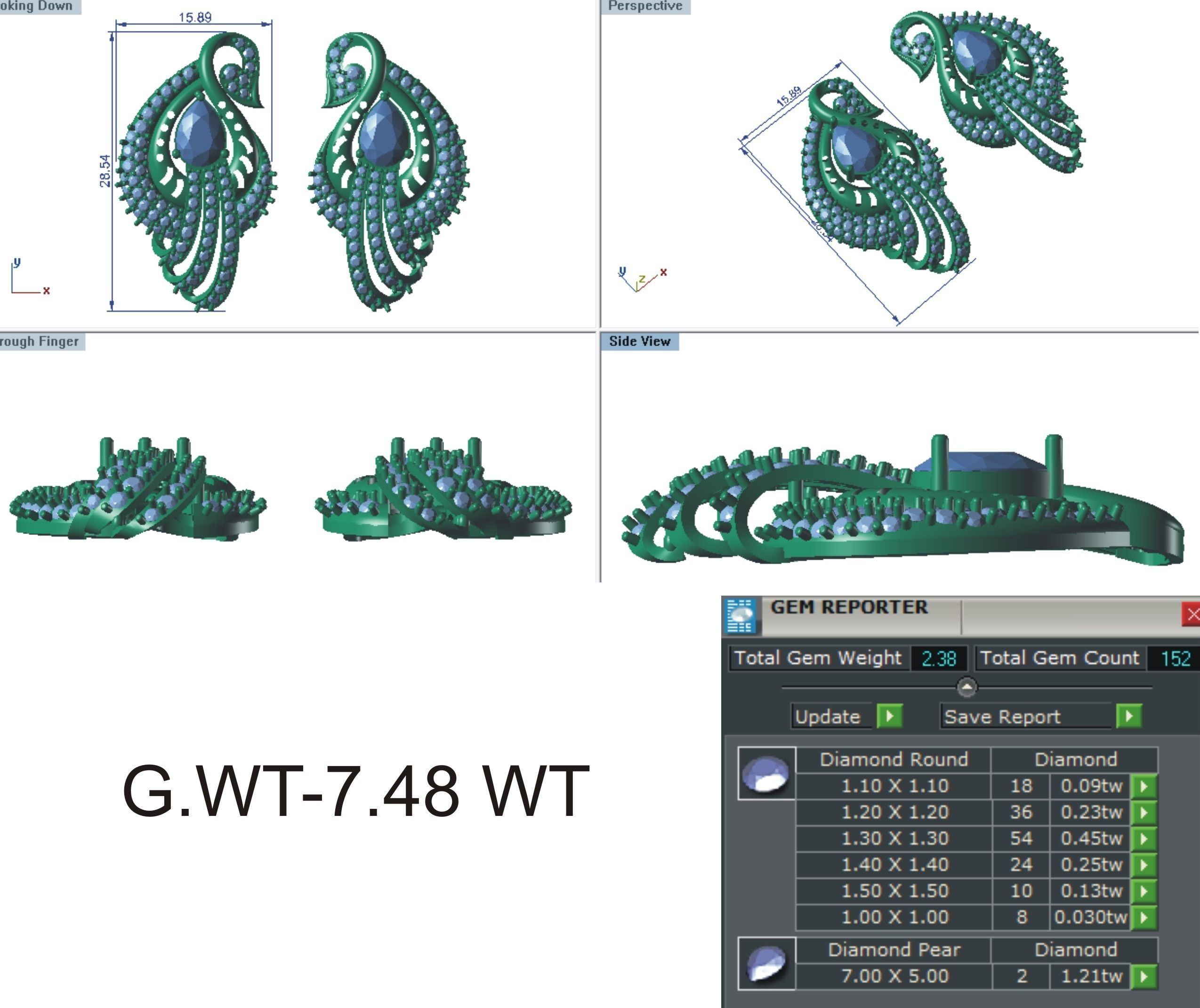 Earrings Pendant Set 3dm STL OBJ FBX Renders Details 3D print model_7