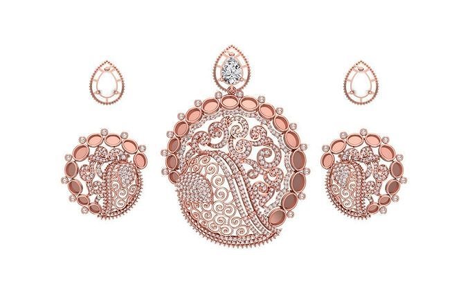 Earrings Pendant Set 3dm STL OBJ FBX Renders Details 3D print model