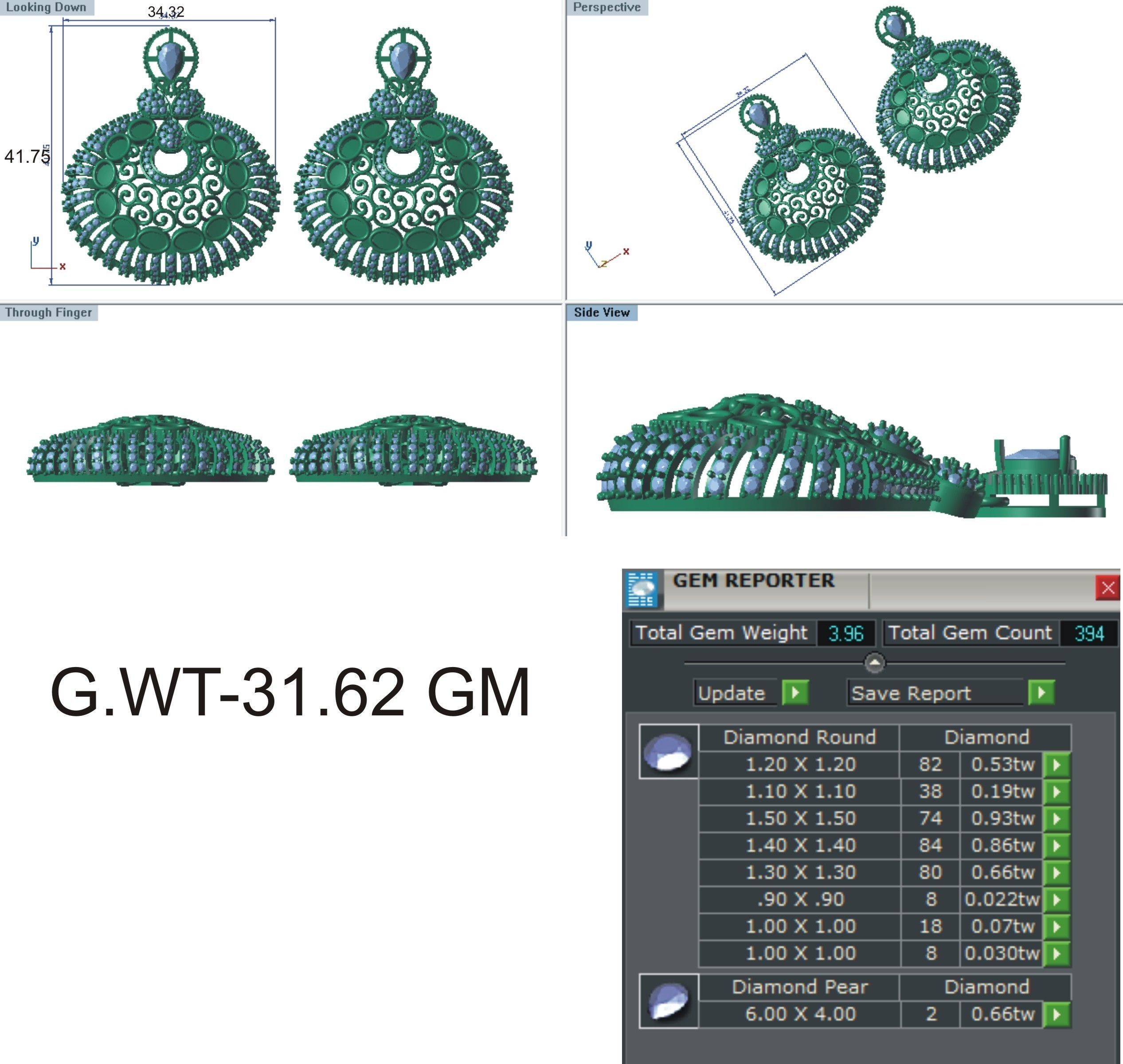 Earrings Pendant Set 3dm STL OBJ FBX Renders Details 3D print model_7