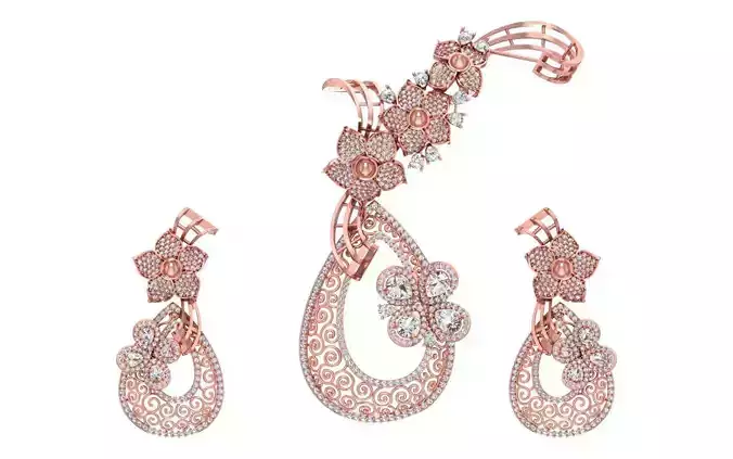 Earrings Pendant Set 3dm STL OBJ FBX Renders Details