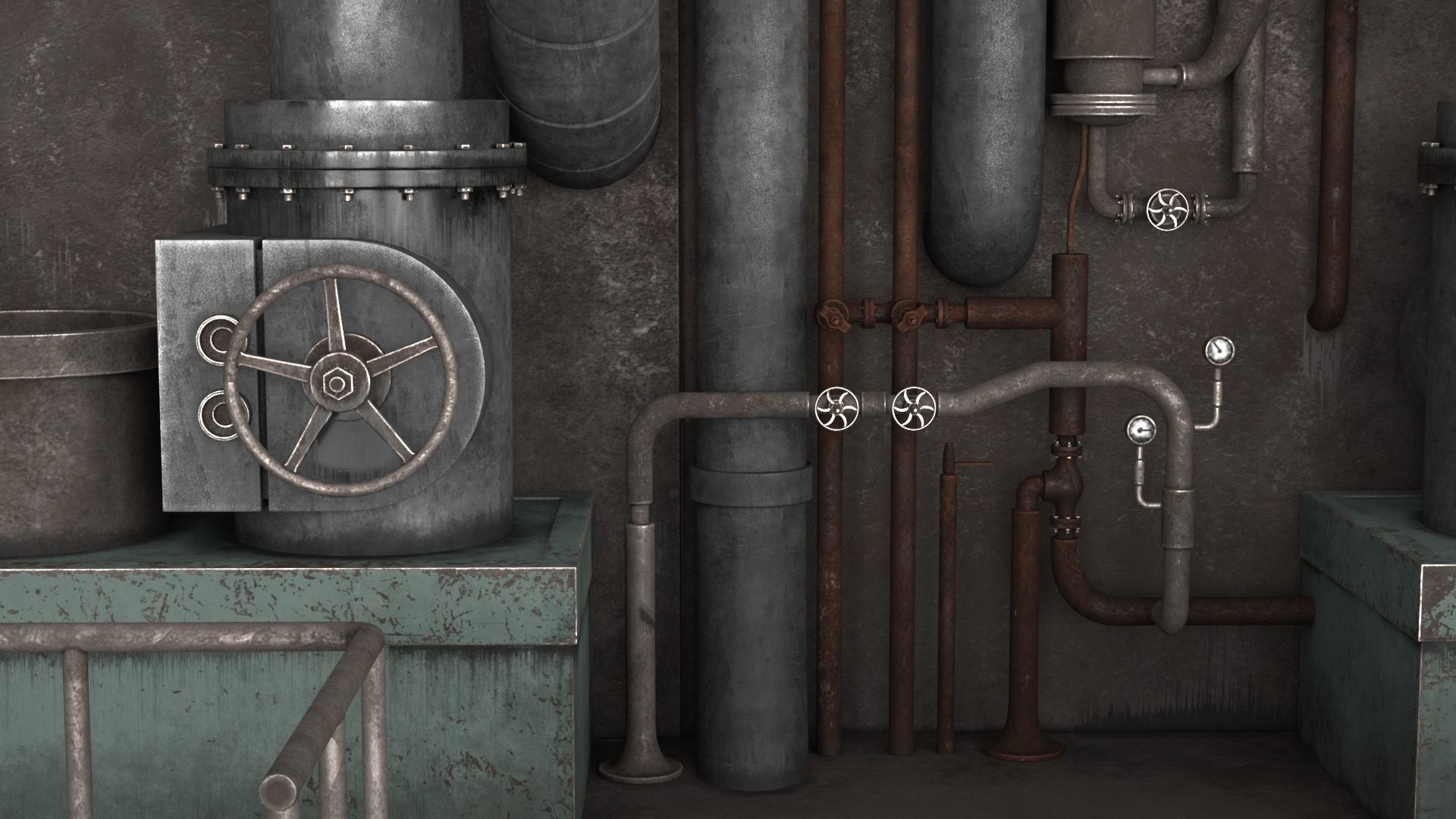 Industrial Pipes v5 Low-poly 3D model_15