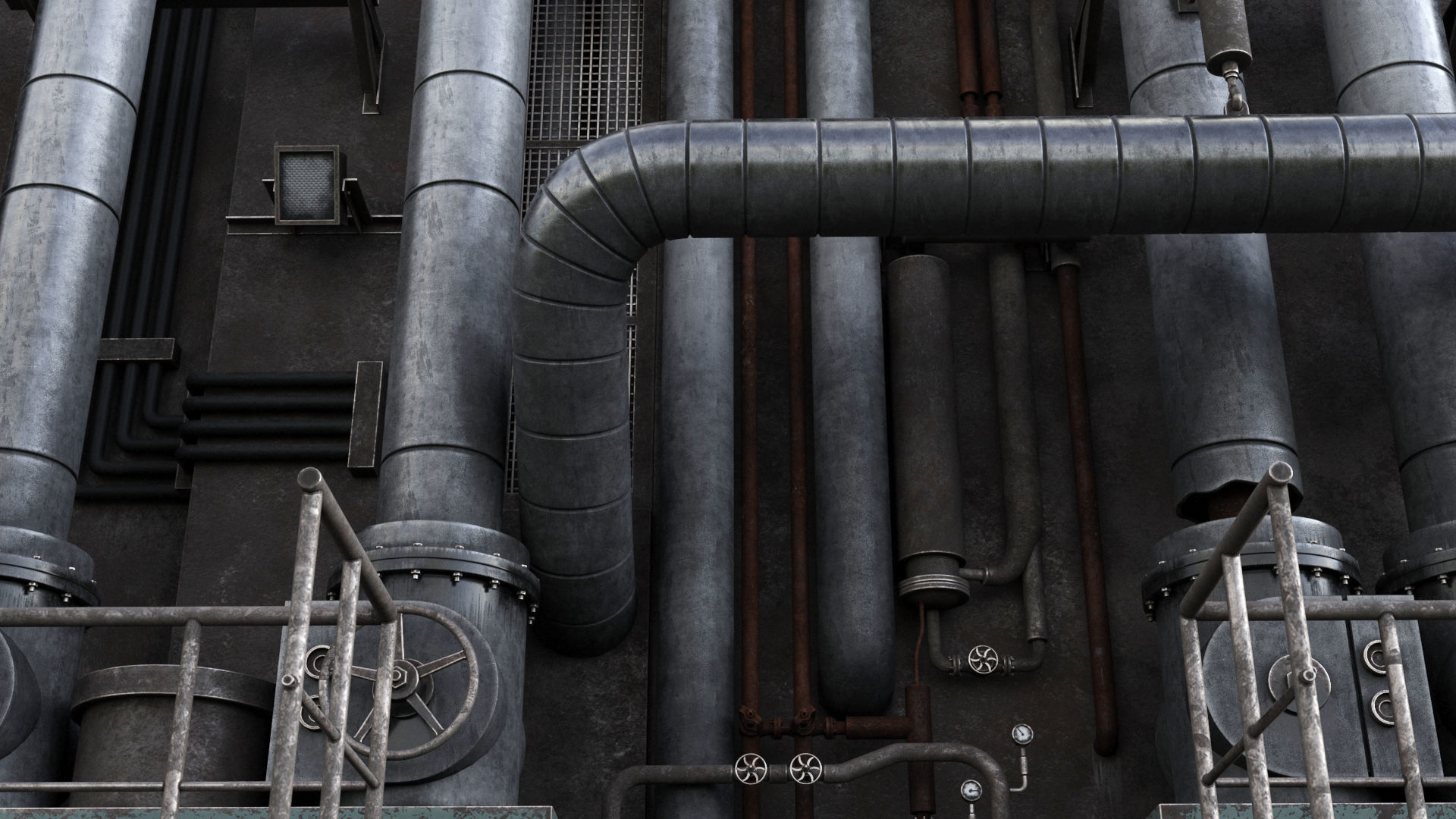 Industrial Pipes v5 Low-poly 3D model_3