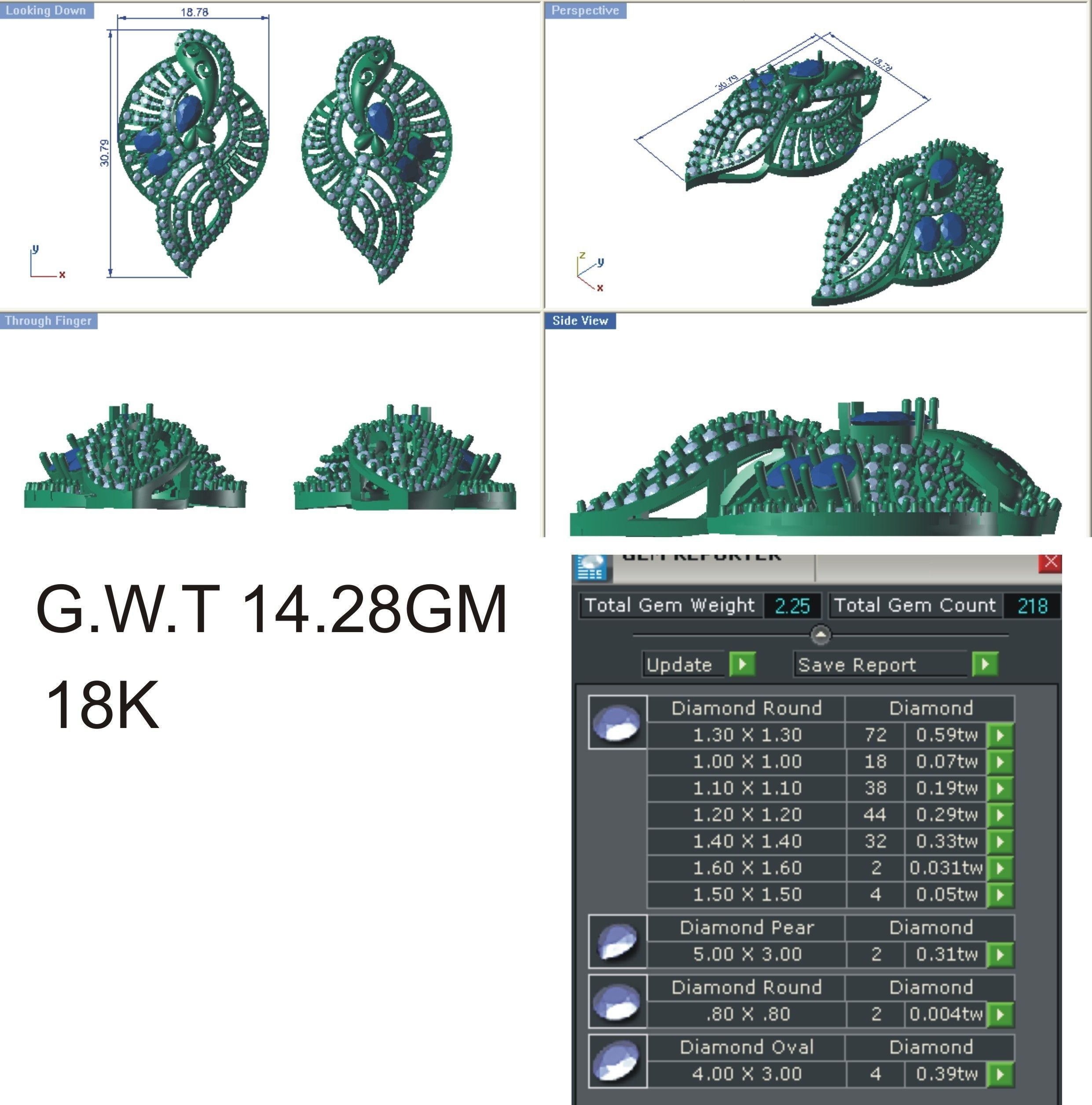 Earrings Pendant Set 3dm STL OBJ FBX Renders Details 3D print model_7