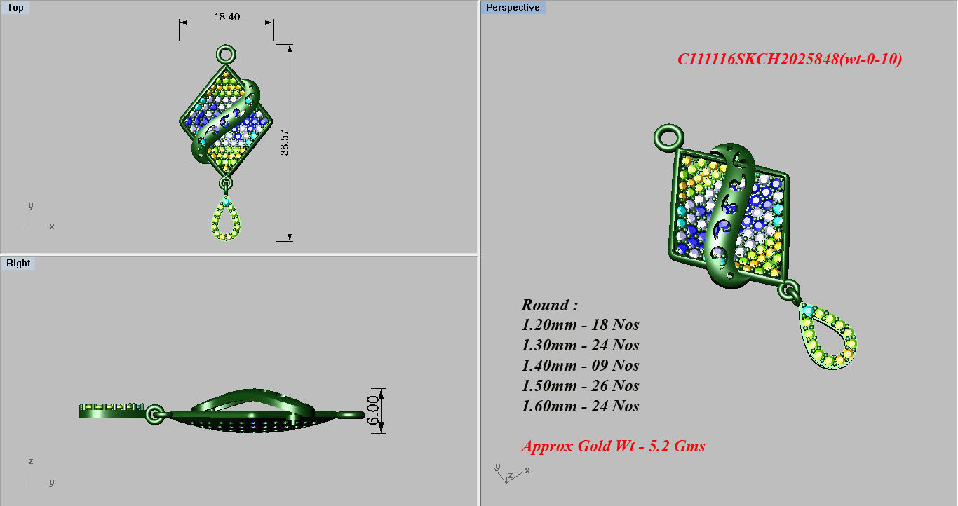 Earrings Pendant Set 3dm STL OBJ FBX Renders Details 3D print model_7