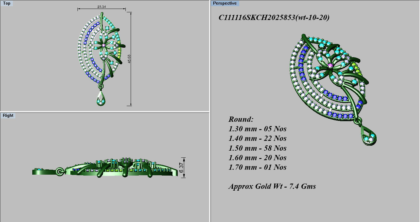 Earrings Pendant Set 3dm STL OBJ FBX Renders Details 3D print model_8