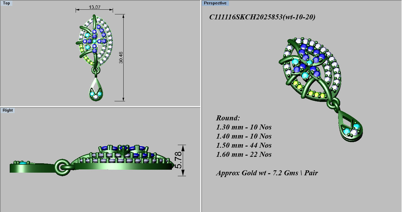 Earrings Pendant Set 3dm STL OBJ FBX Renders Details 3D print model_7