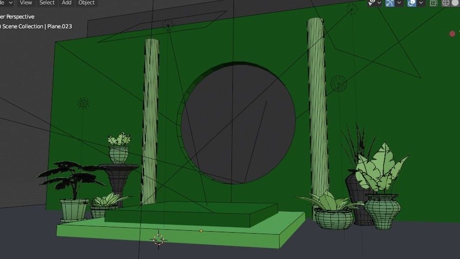 Podium and potted plants 3D model_4