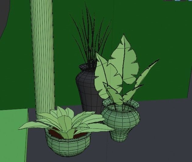 Podium and potted plants 3D model_3