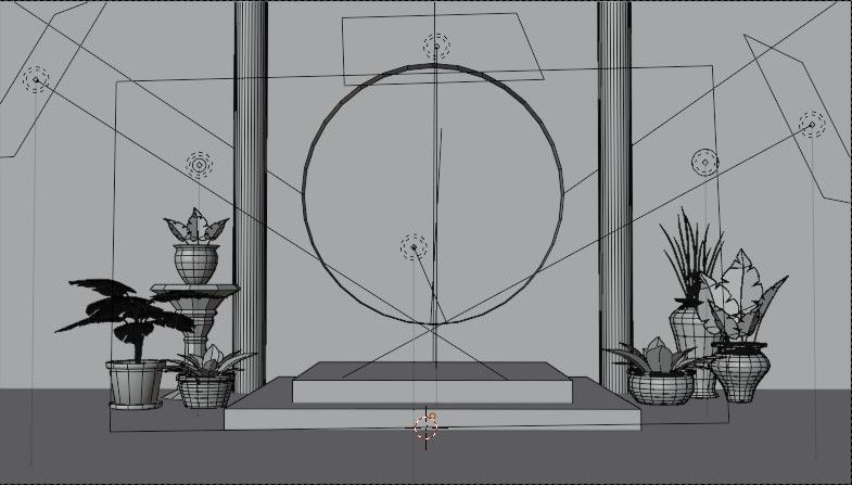 Podium and potted plants 3D model_5