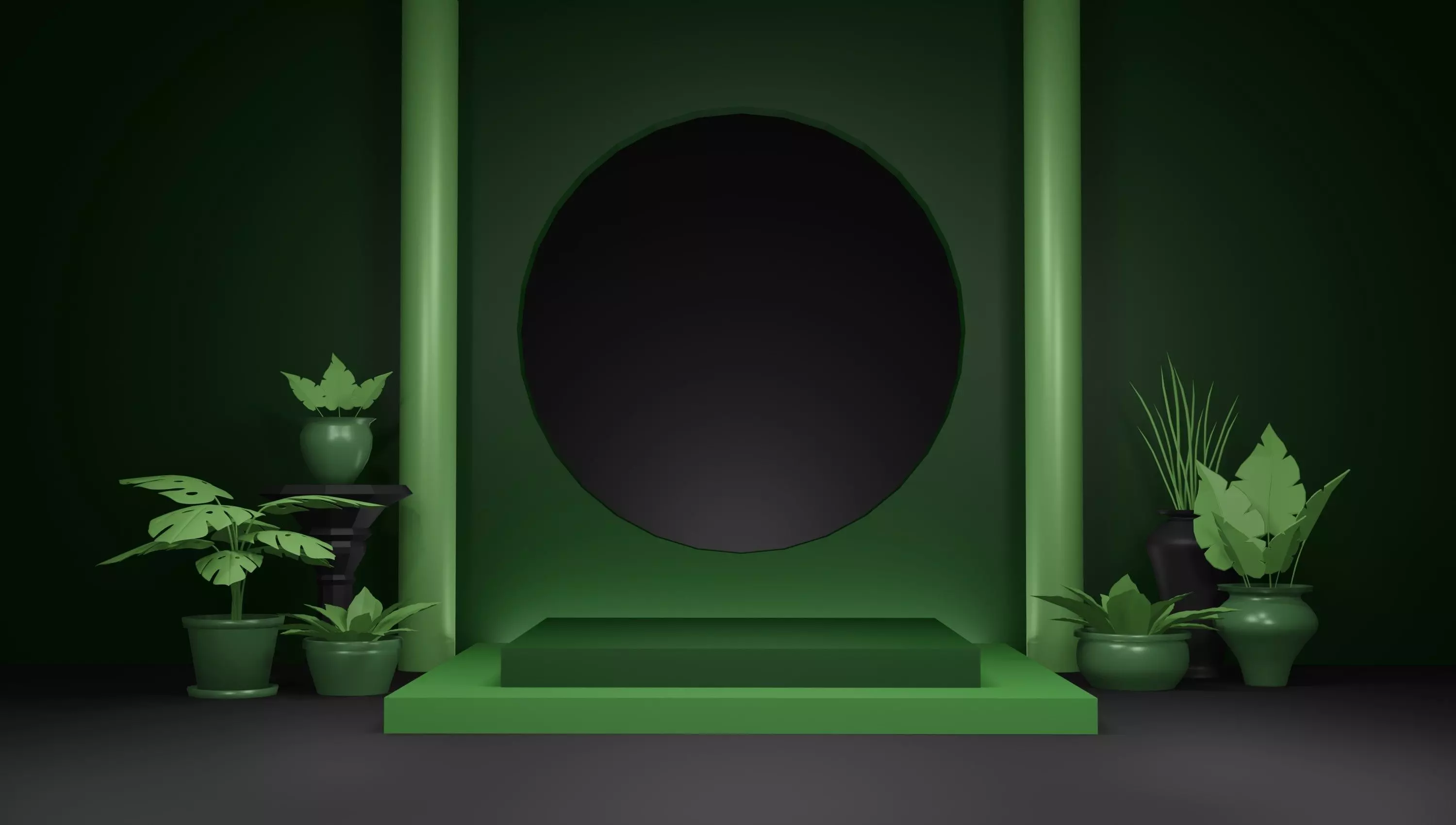 Podium and potted plants 3D model_0
