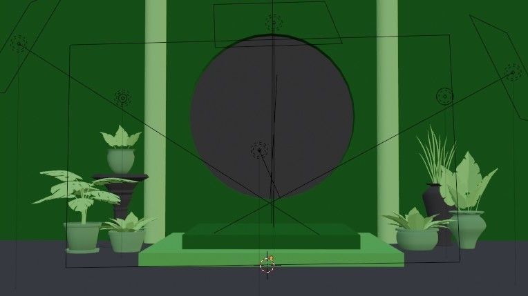 Podium and potted plants 3D model_1