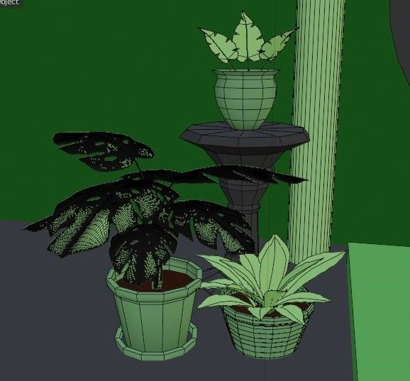 Podium and potted plants 3D model_2