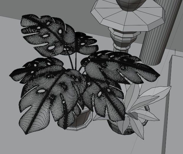 Podium and potted plants 3D model_8