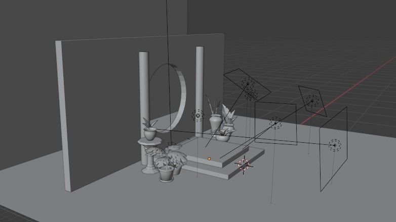 Podium and potted plants 3D model_6