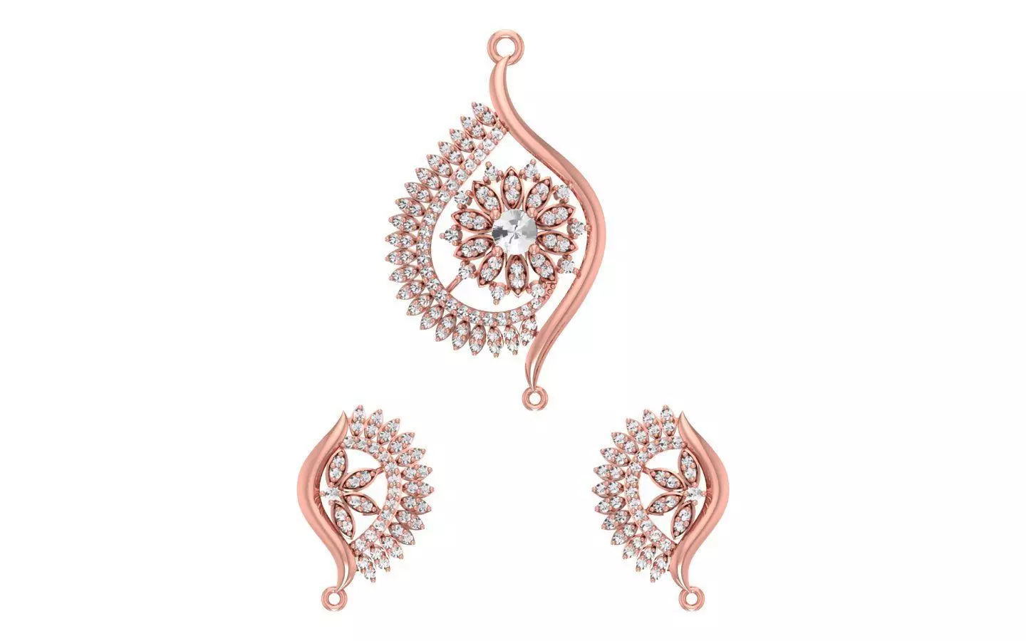Earrings Pendant Set 3dm STL OBJ FBX Renders Details 3D print model_0
