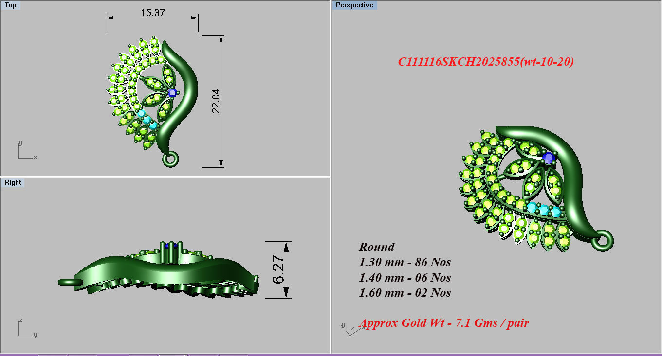 Earrings Pendant Set 3dm STL OBJ FBX Renders Details 3D print model_7